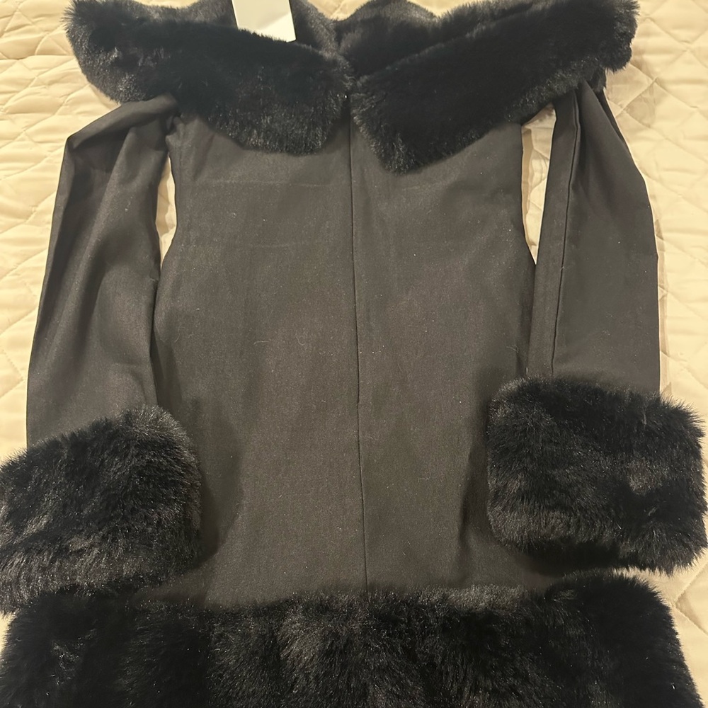 Elegant Black Mini Cocktail Dress with Faux Fur Trim